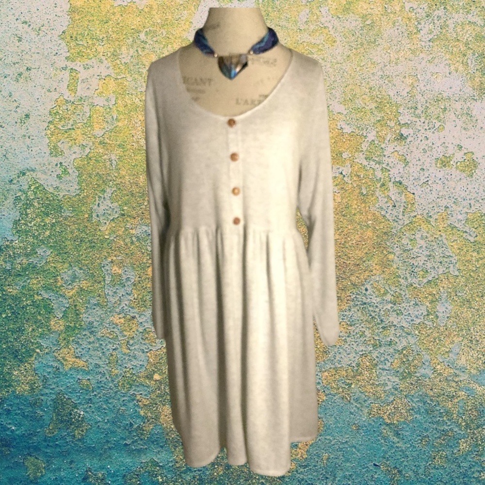 Casual Cream Long Sleeve Sweater Dress/Tunic